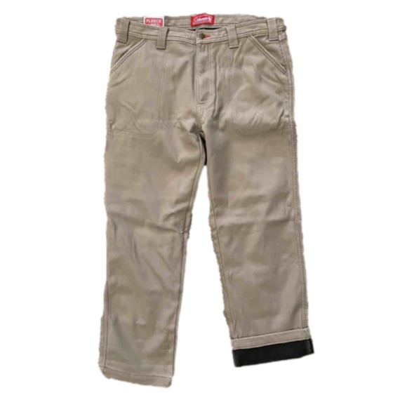 MENS Coleman Fleece Lined Canvas Utility Work Pants Greige 34 x 30 NWT - Picture 1 of 2